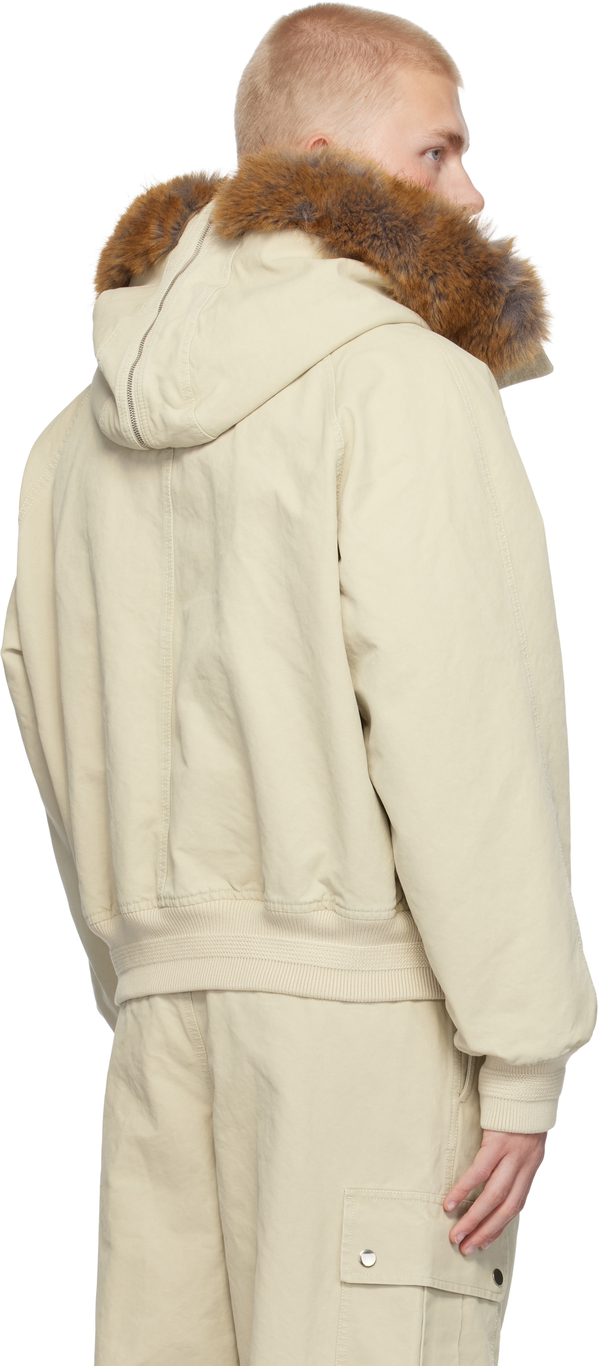Burberry Beige Faux-Fur Trim Cotton Bomber Jacket
