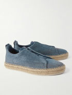 Zegna - Triple Stitch™ Leather-Trimmed Canvas Slip-On Sneakers - Blue