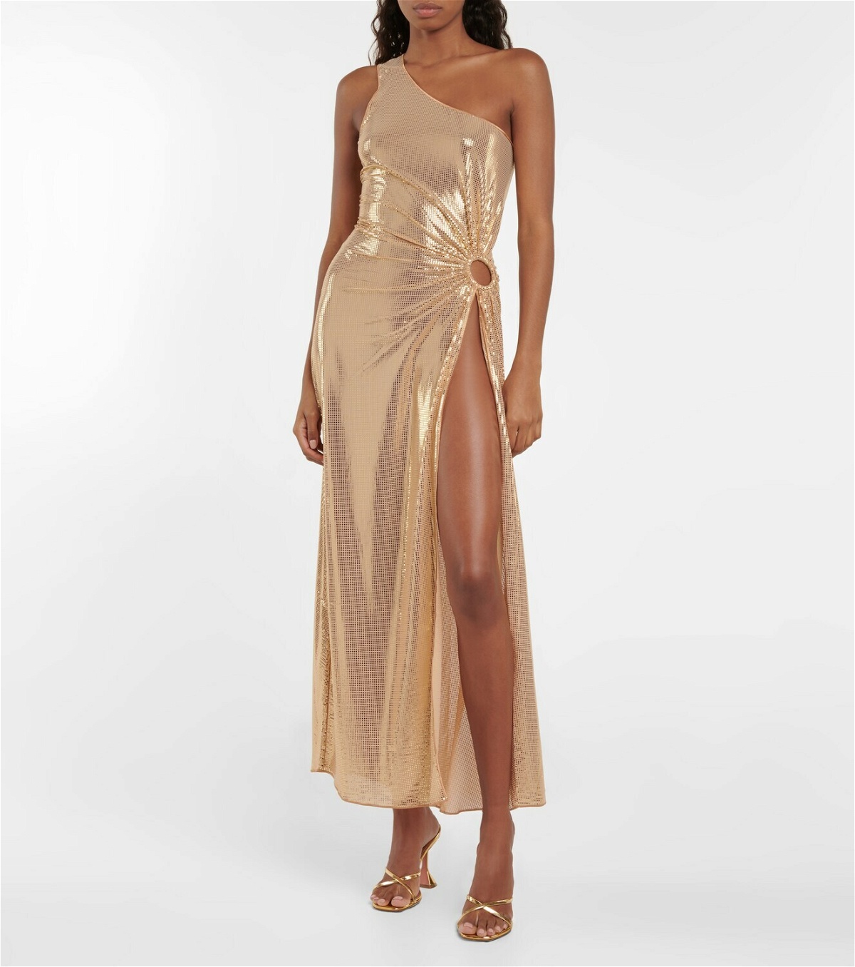 Oseree - One-shoulder lamé gown