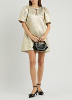 Ganni Metallic Cloqué Mini Dress Gold
