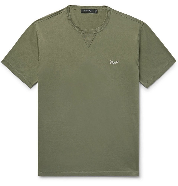 Photo: Ermenegildo Zegna - Logo-Embroidered Cotton-Jersey T-Shirt - Men - Army green