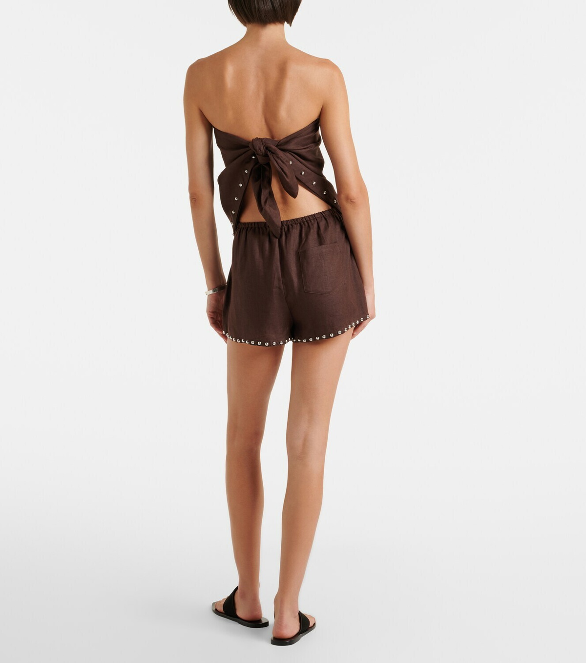 Staud Paddle embellished linen shorts