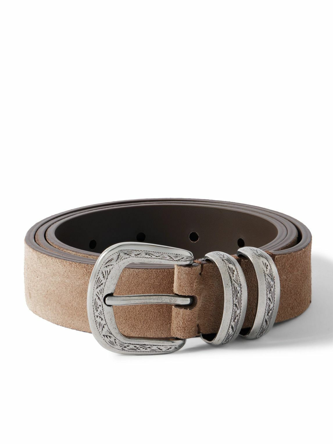 BRUNELLO CUCINELLI Suede Western Style Belt with Silver Buckle Women BROWN Belts Brunello Cucinelli Wes Textured Suede Belt with Monili Trim  main image 2