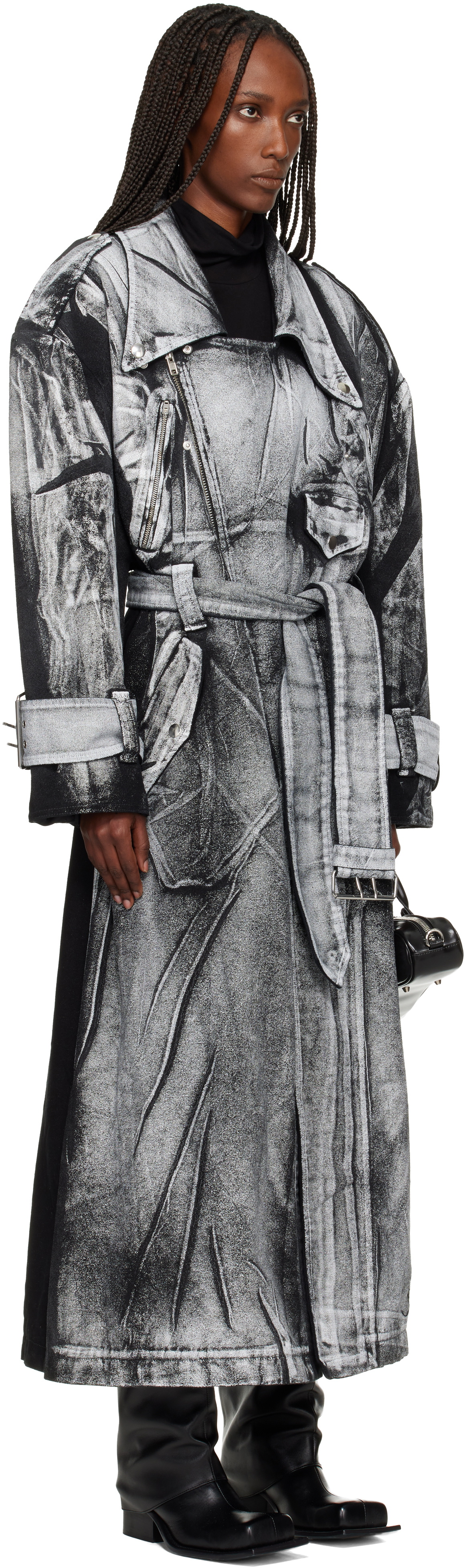 VAQUERA Black & White Painted Workwear Trench Coat