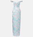 Markarian Yolanda floral off-shoulder brocade gown