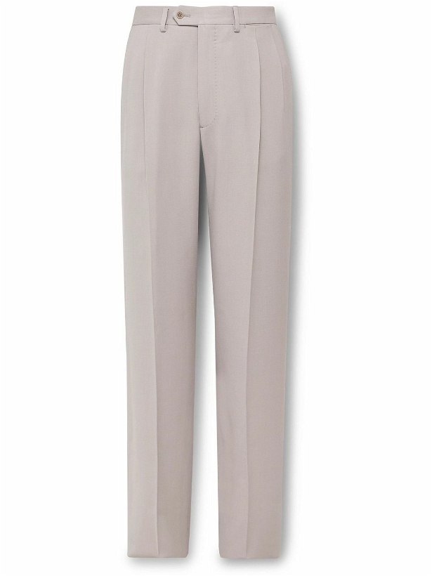 Photo: Giorgio Armani - Straight-Leg Pleated Twill Suit Trousers - Gray