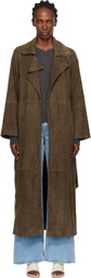 Nour Hammour Green Althea Belted Suede Coat