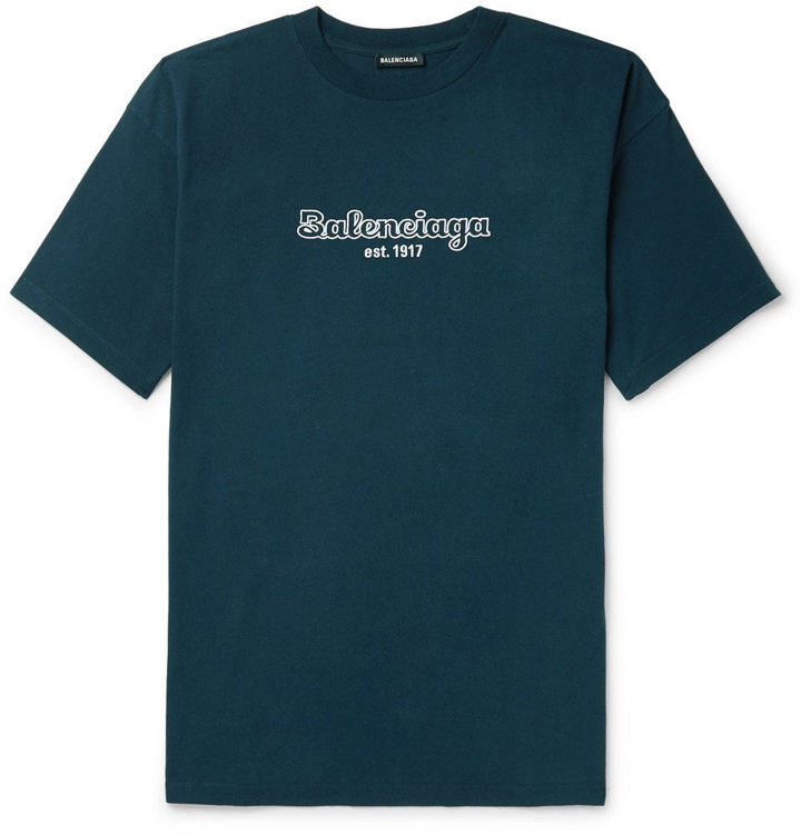 Photo: Balenciaga - Oversized Logo-Embroidered Cotton-Jersey T-Shirt - Navy