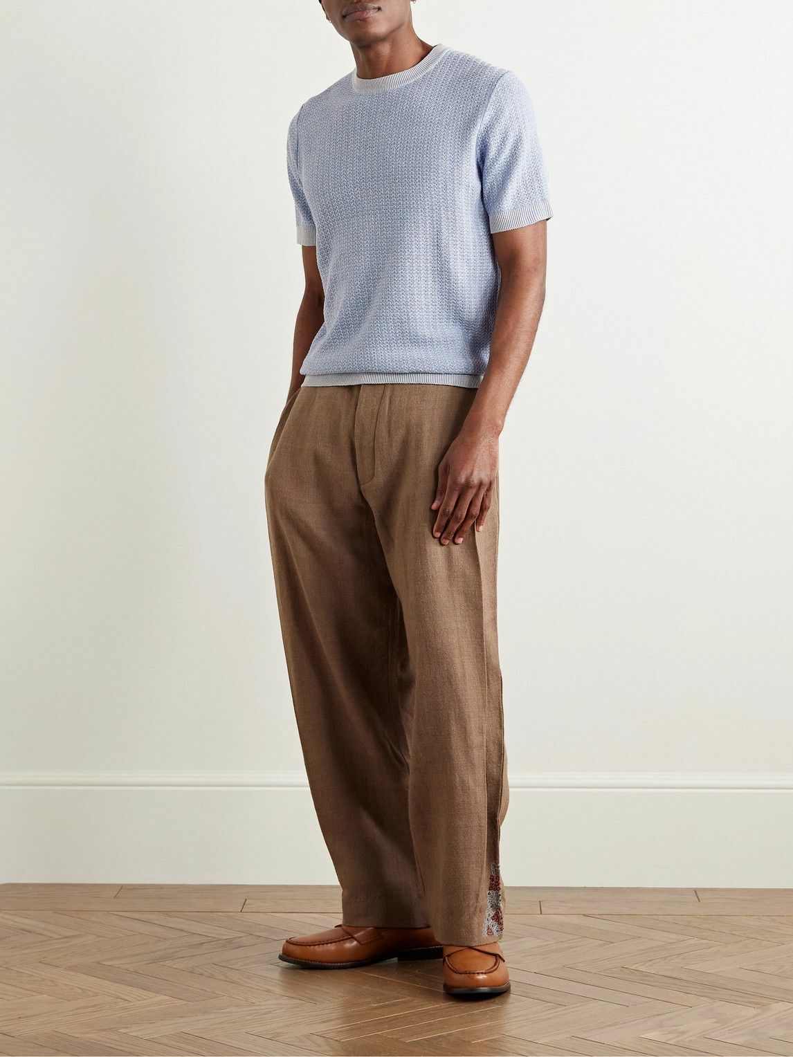PIACENZA 1733 - Silk and Linen-Blend T-Shirt - Blue