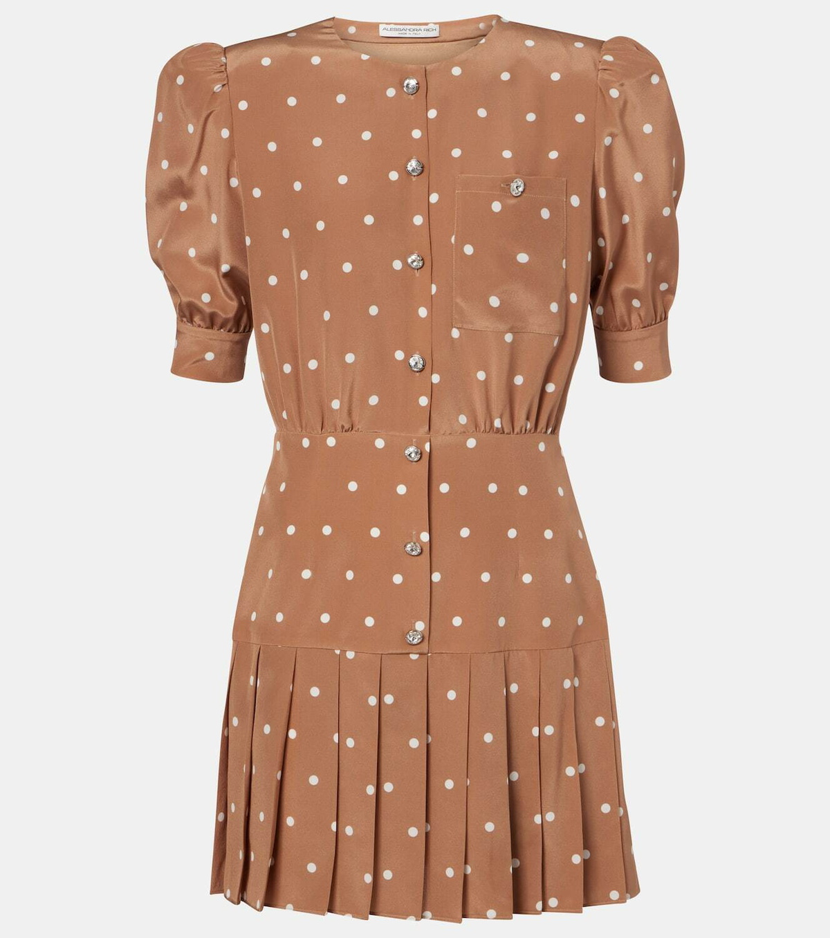 Alessandra Rich Pleated polka-dot silk minidress