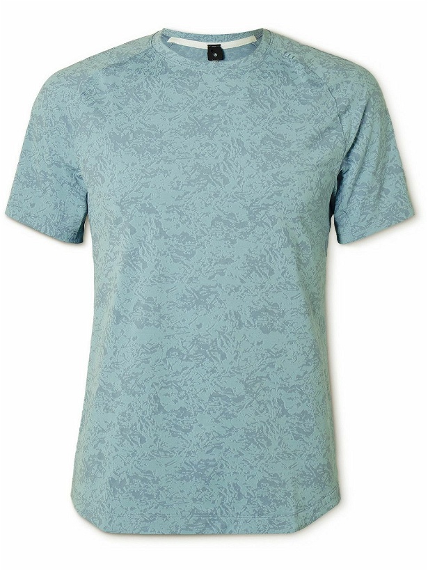 Photo: Lululemon - License To Train Floral-Jacquard Stretch Recycled-Jersey T-Shirt - Blue