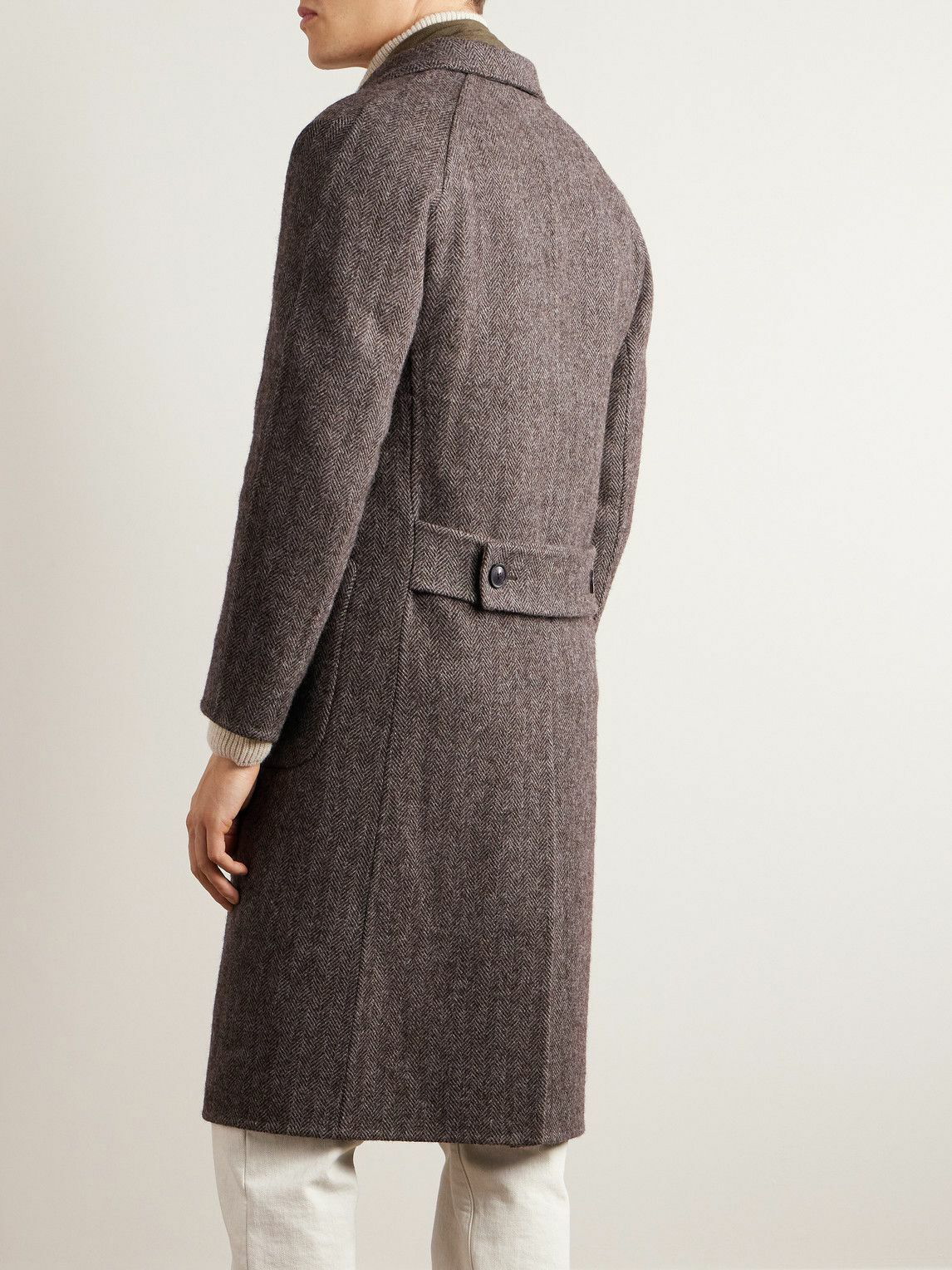 Purdey - Town and Country Double-Breasted Herringbone Wool Coat - Brown ...