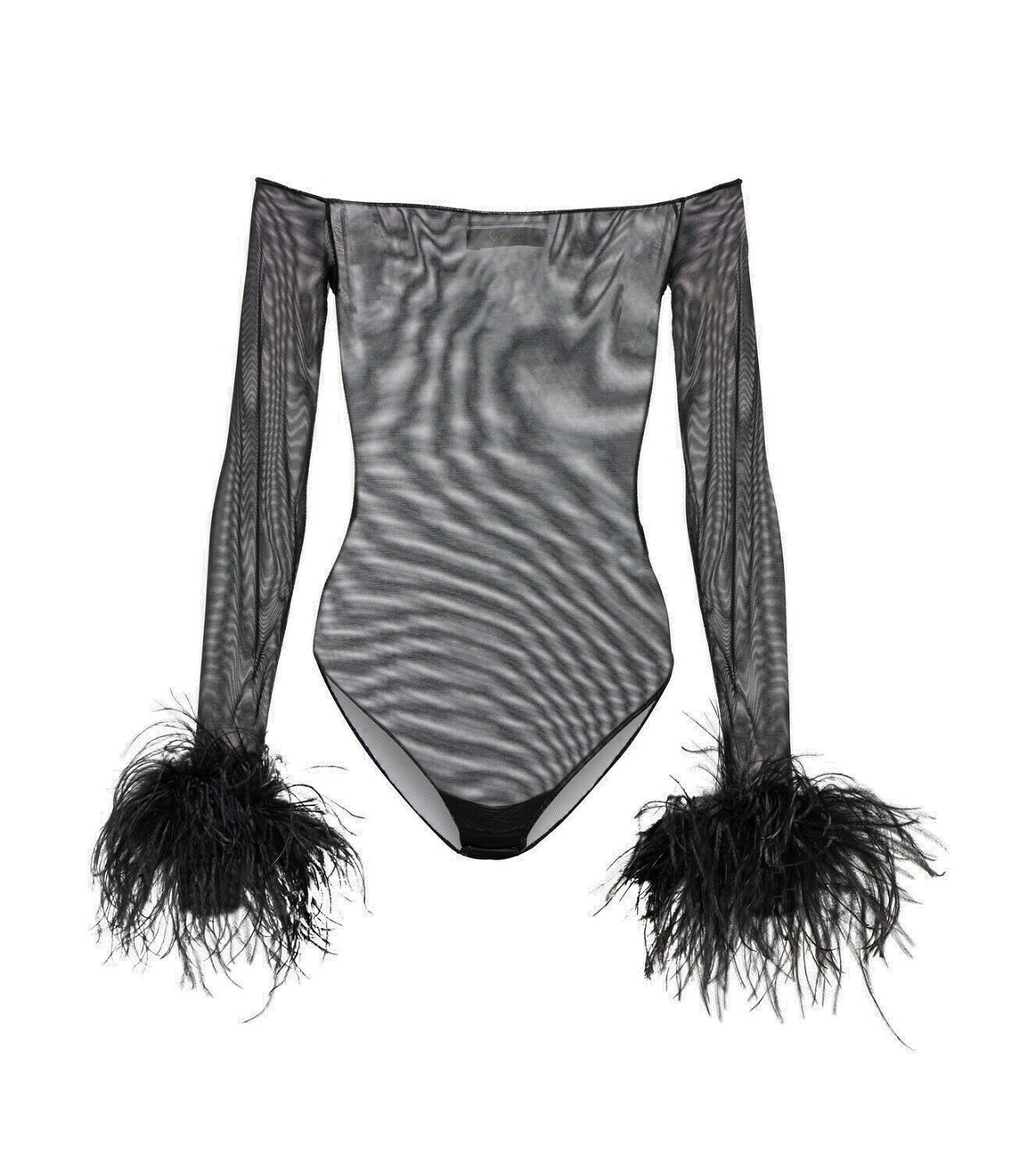 Photo: Oseree - Feather-trimmed mesh bodysuit