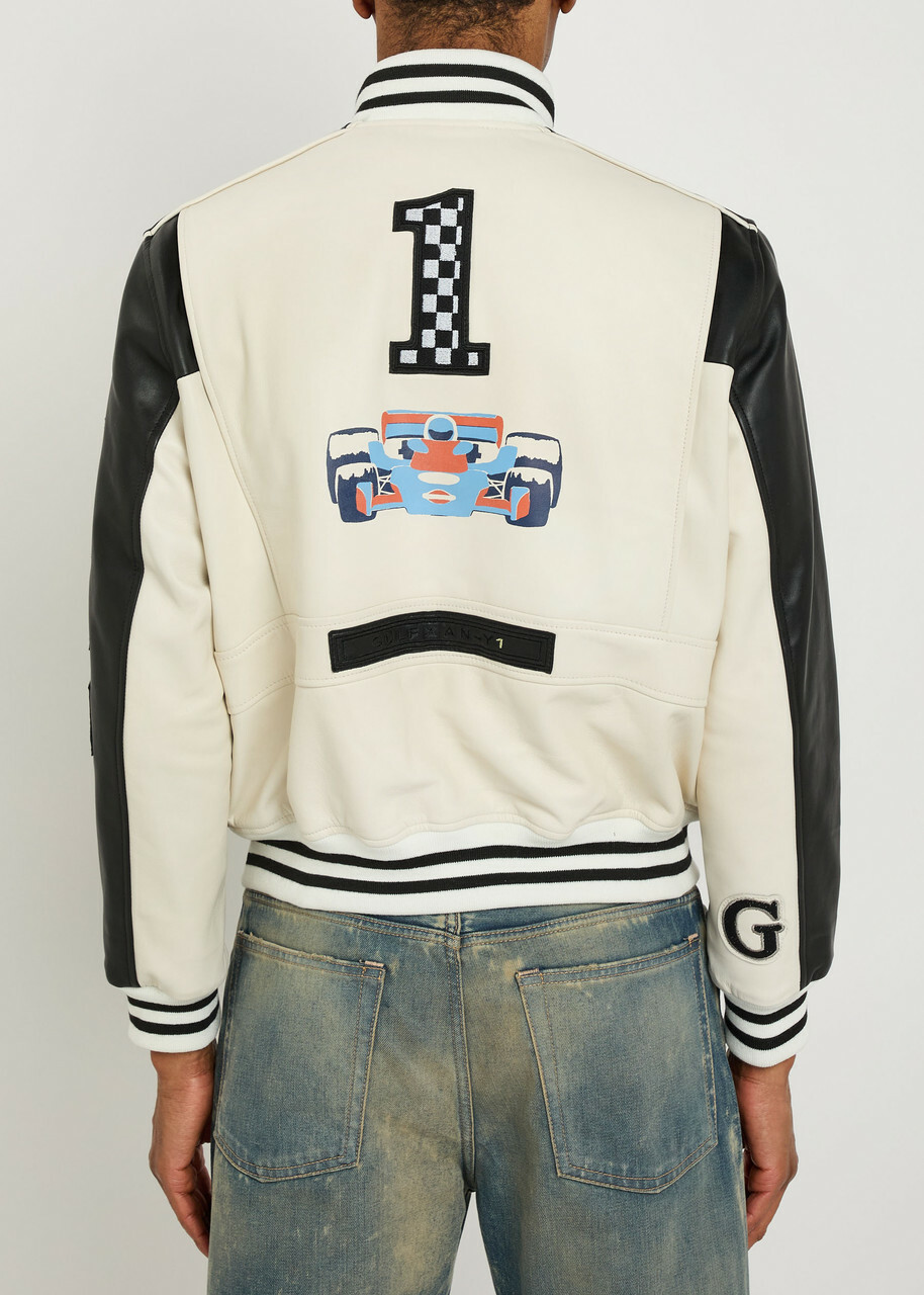 AN-Y1 Unisex Appliquéd Padded Leather Bomber Jacket Black And White