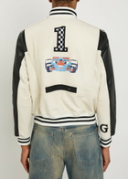 AN-Y1 Unisex Appliquéd Padded Leather Bomber Jacket Black And White