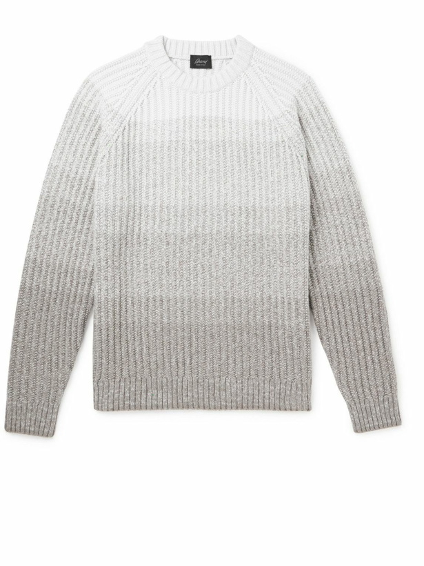 Photo: Brioni - Dégradé Ribbed Cashmere and Wool-Blend Sweater - Neutrals