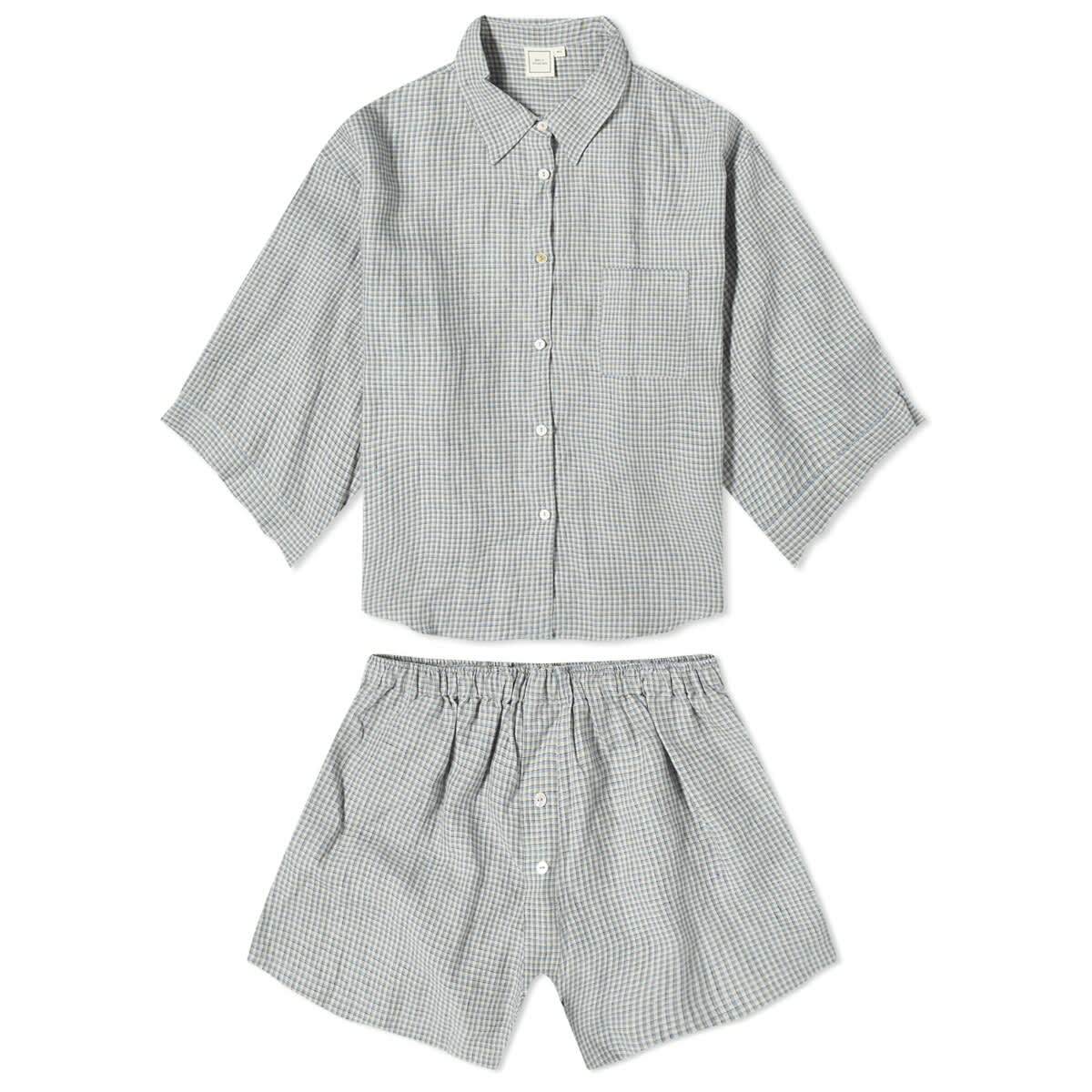 Deiji Studios Open Linen Short Set in White main image 0