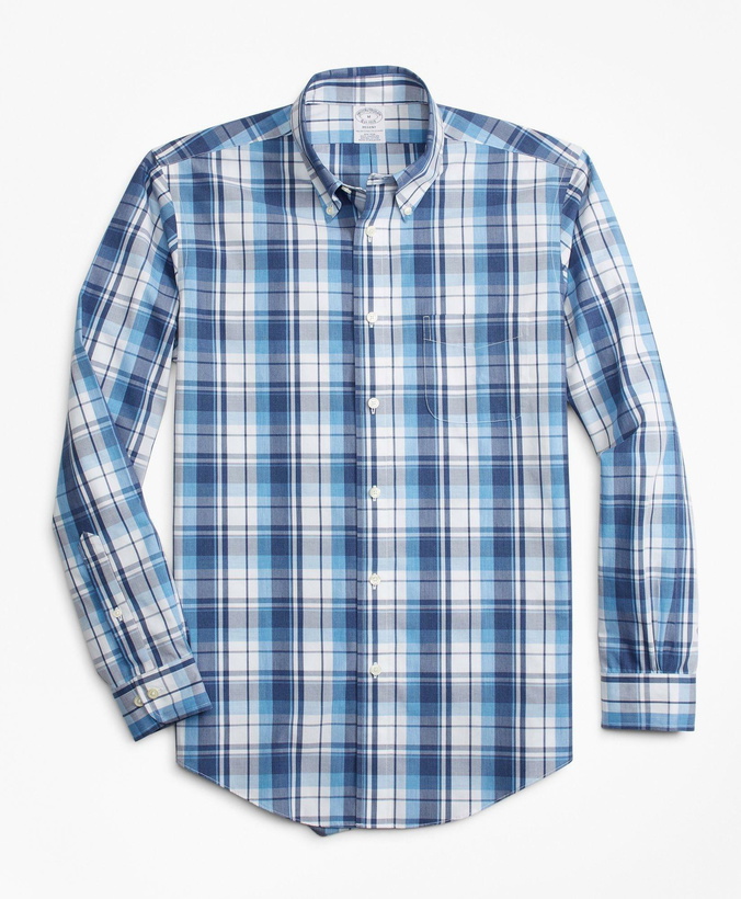 Photo: Brooks Brothers Men's Regent Regular-Fit Sport Shirt, Non-Iron Plaid | Blue