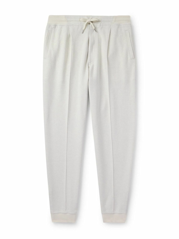 Photo: Brunello Cucinelli - Tapered Pleated Cashmere-Blend Jersey Sweatpants - White