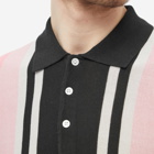 Beams Plus Men's Stripe Knitted Polo Shirt in Black