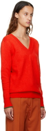 Victoria Beckham Red Double V-Neck Sweater