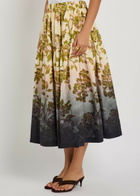 LA Double J Gala Floral-print Linen Midi Skirt Black