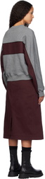 3.1 Phillip Lim Gray & Burgundy Draped Sweatshirt Utility Midi Dress