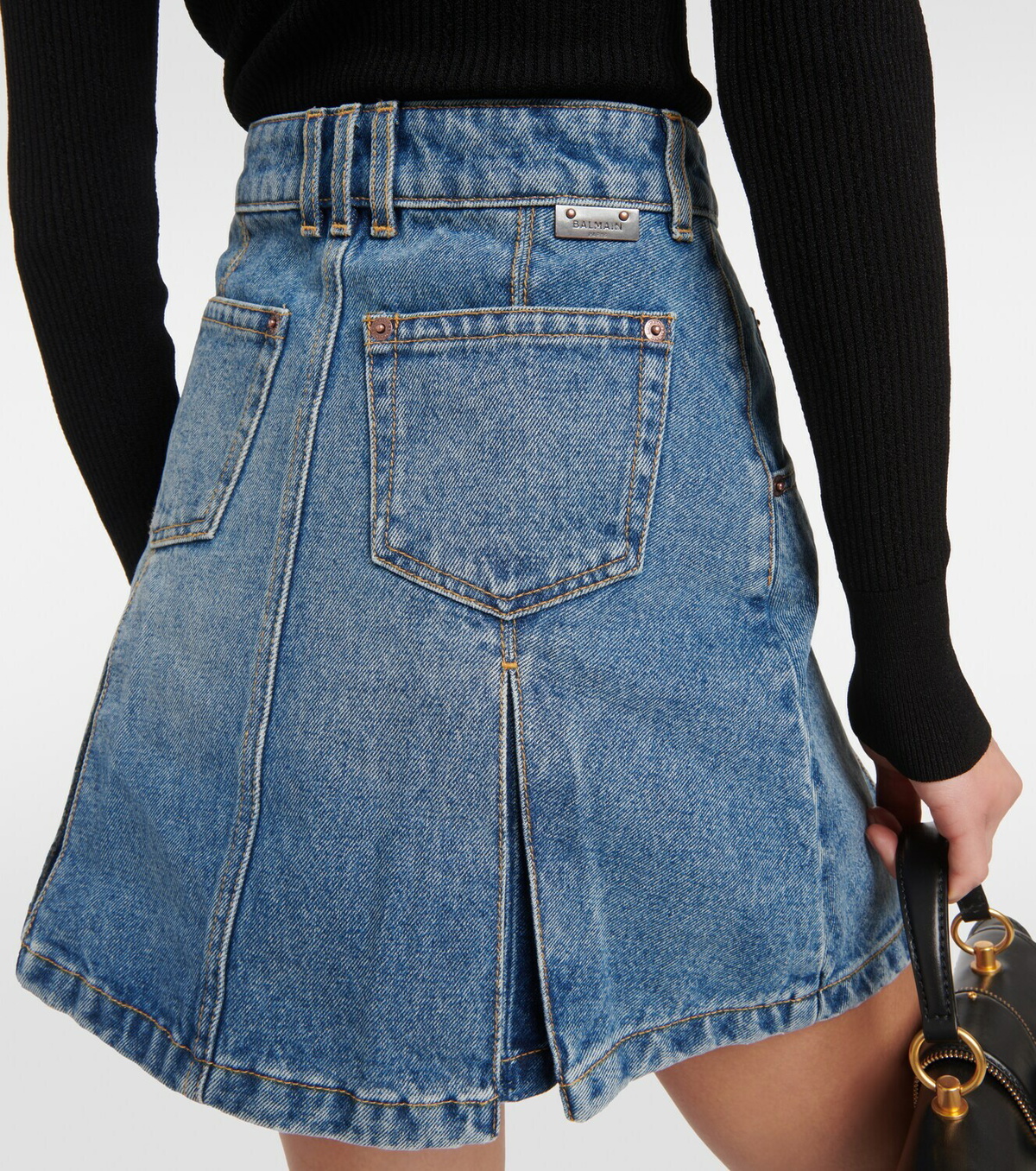 Balmain Pleated denim mini skirt