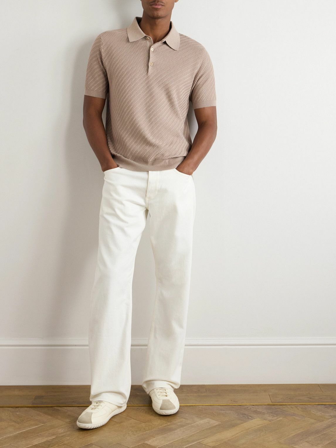 Brioni - Textured-Knit Cotton, Silk and Cashmere-Blend Polo Shirt - Neutrals
