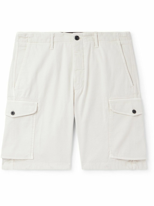 Photo: Incotex - Straight-Leg Textured Cotton-Blend Cargo Shorts - Neutrals