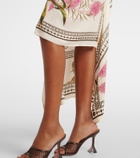 Blumarine Asymmetric draped printed twill midi skirt