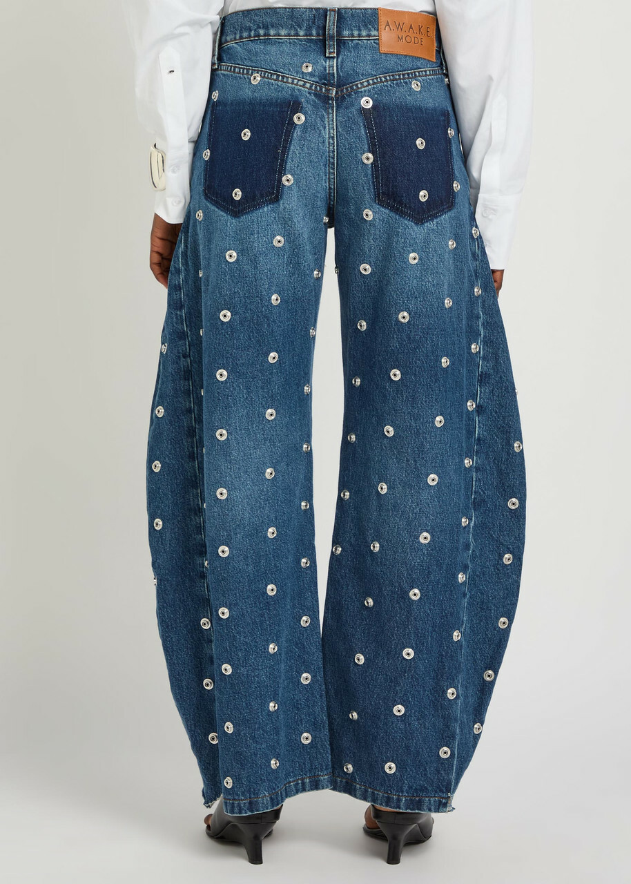 A.W.A.K.E Mode Stud-embellished Barrel-leg Jeans Blue