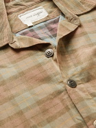 Greg Lauren - Haze Camp-Collar Distressed Checked Cotton-Flannel Shirt - Brown