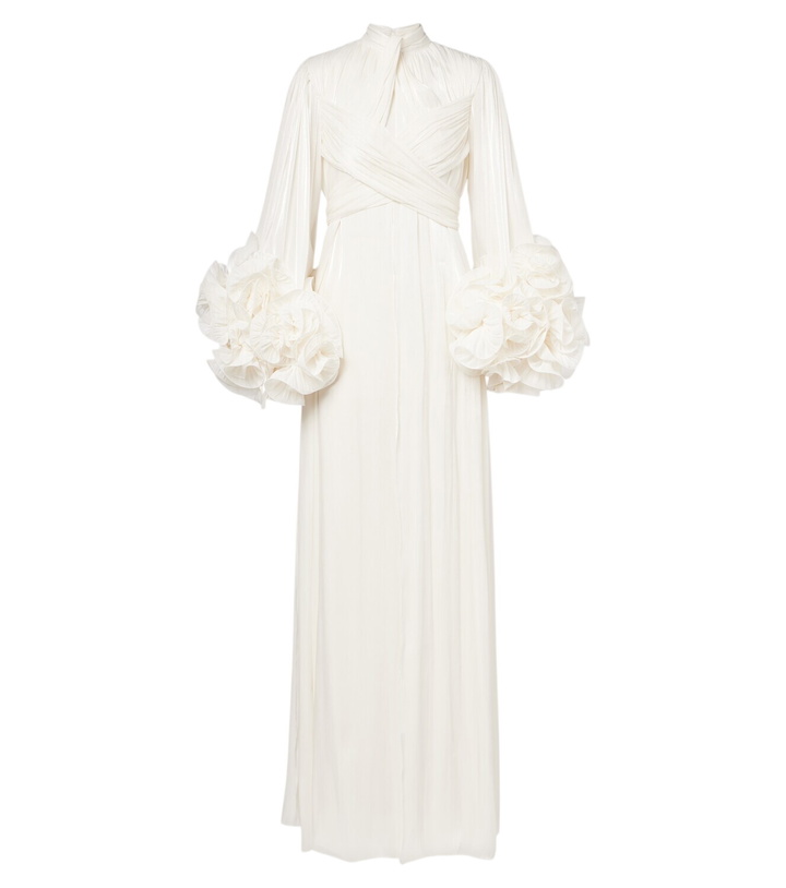Photo: Costarellos Floral-appliqué pleated gown