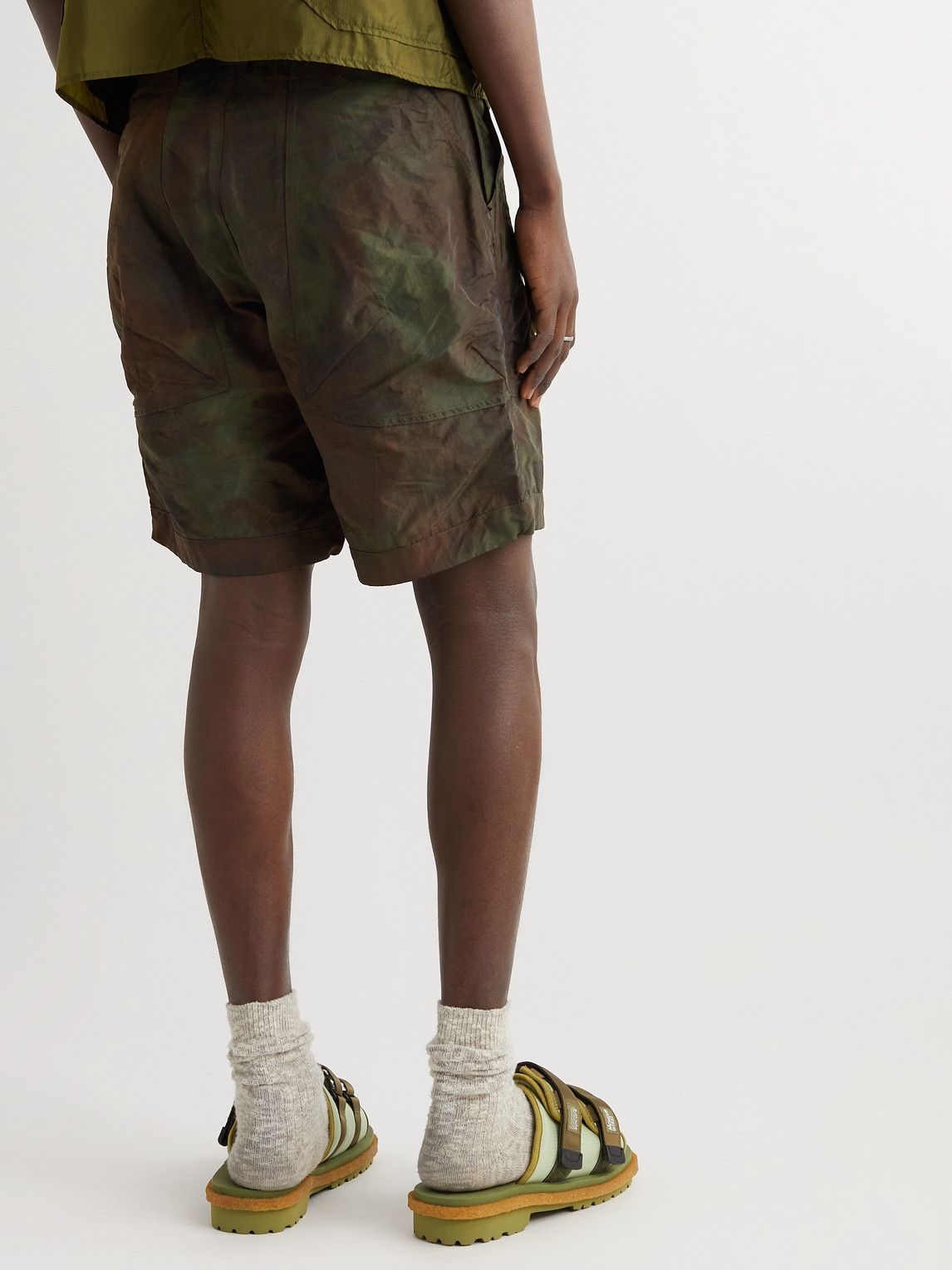Norbit by Hiroshi Nozawa - Crinkled Tie-Dye Nylon Cargo Shorts - Green