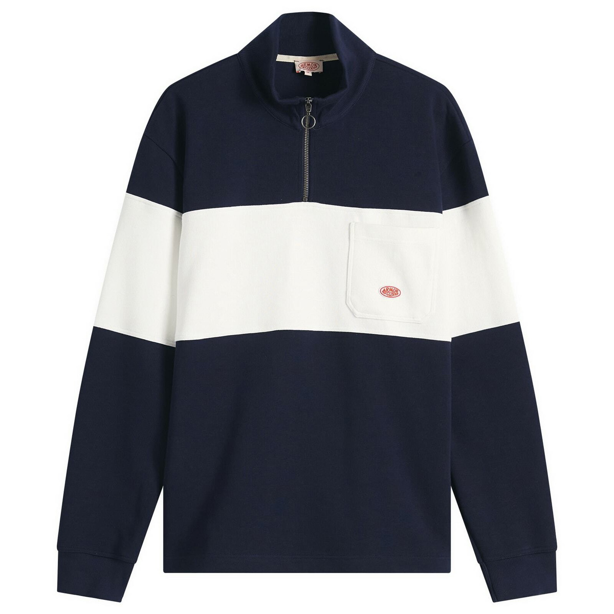 Armor-Lux Men's Stripe Half Zip Sweatshirt in Marine Deep/Milk