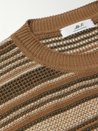 Mr P. - Striped Crochet-Knit Cotton T-Shirt - Brown