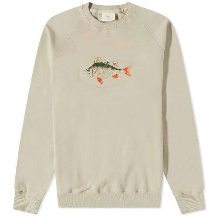 Photo: Foret Men's Bait Embroidered Crew Sweat in Fog