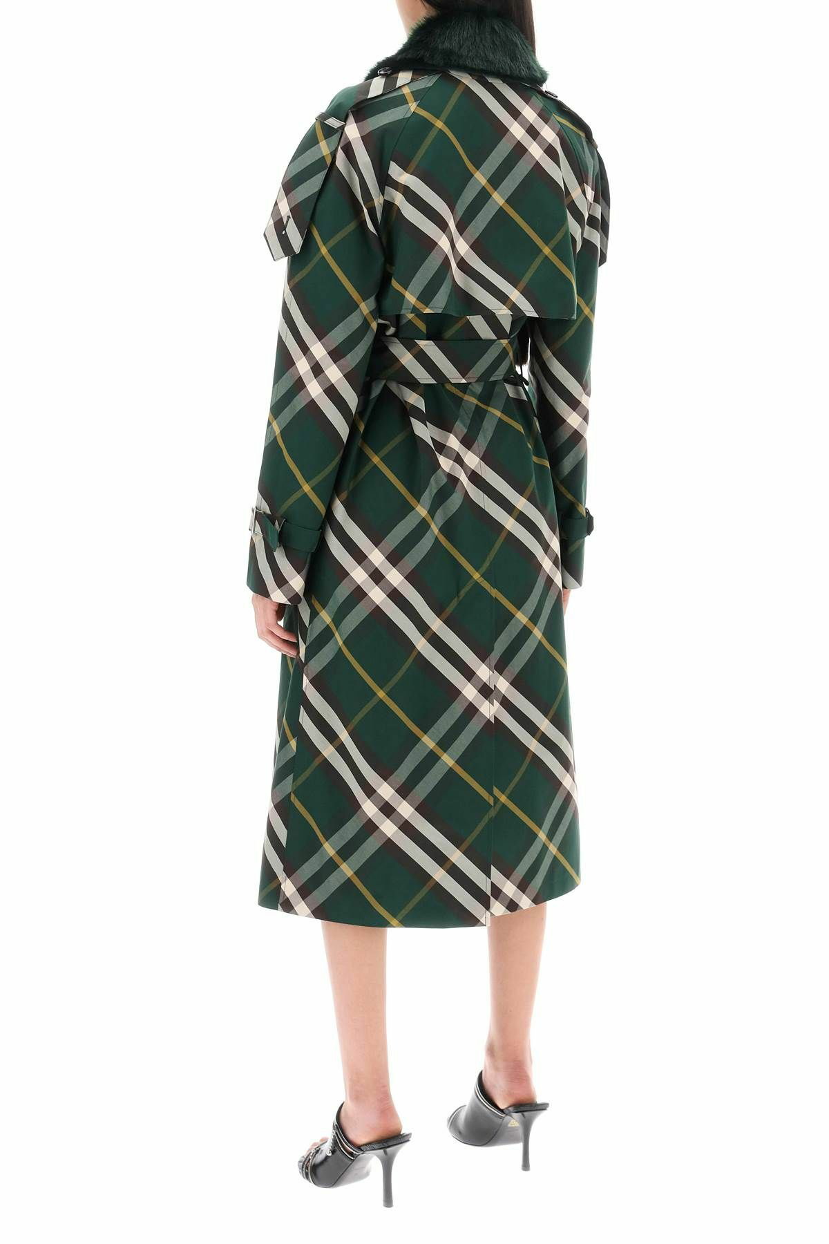 【関税＆送料込み】Burberry 'Check' Green Polyester Trench BURBERRY kensington trench coat with check pattern Green
