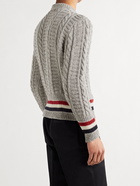 THOM BROWNE - Striped Cable-Knit Wool and Mohair-Blend Sweater - Gray