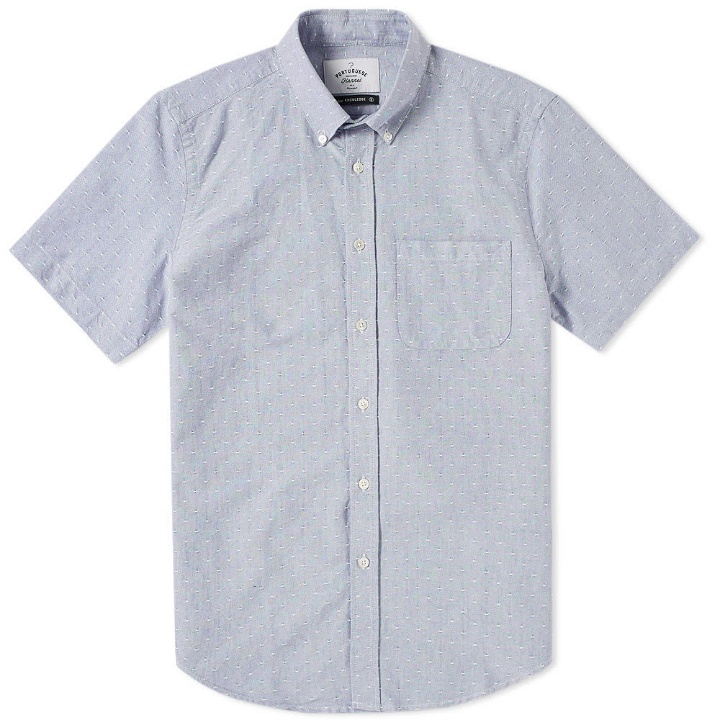 Photo: Portuguese Flannel Button Down Short Sleeve Dobby Shirt Blue