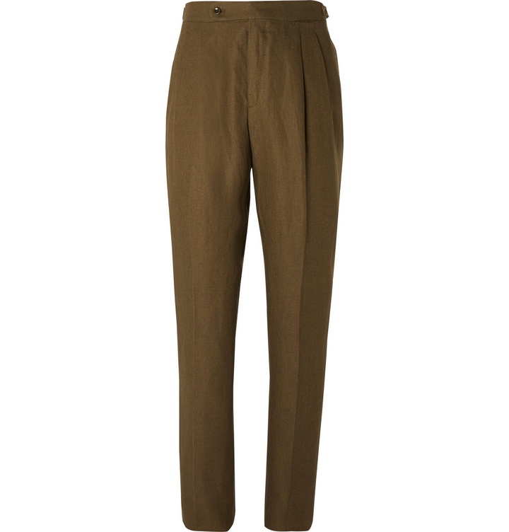 Photo: Loro Piana - Tapered Pleated Linen Trousers - Green