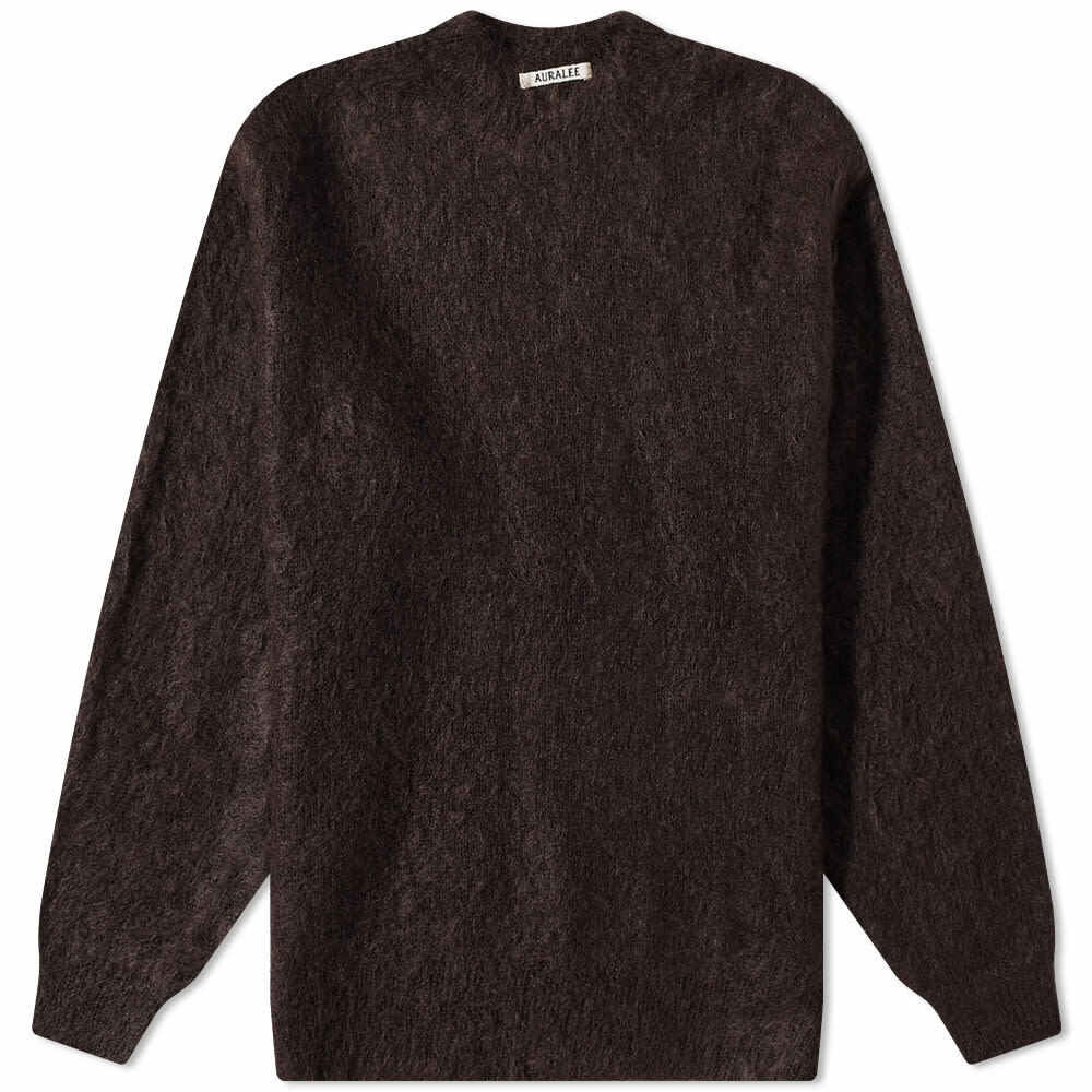 Auralee Men's Brushed Mohair Crew Knit in Dark Brown Auralee
