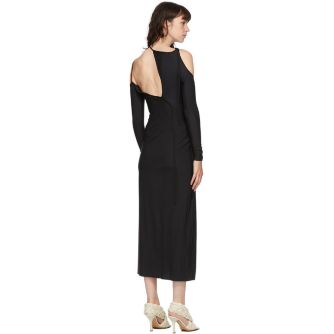 strappy long sleeve dress Satin Plunge Collar Long-Sleeve Strappy Maxi Dress