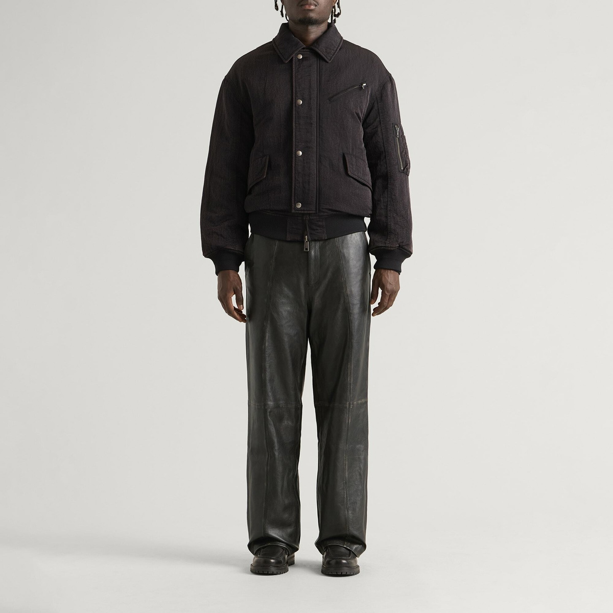 END. x Samsøe Samsøe Men's Savalentin Leather Trousers in Washed Black Olive