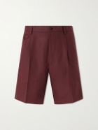 Dolce&Gabbana - Maiolica Corallo Straight-Leg Pleated Linen Shorts - Burgundy