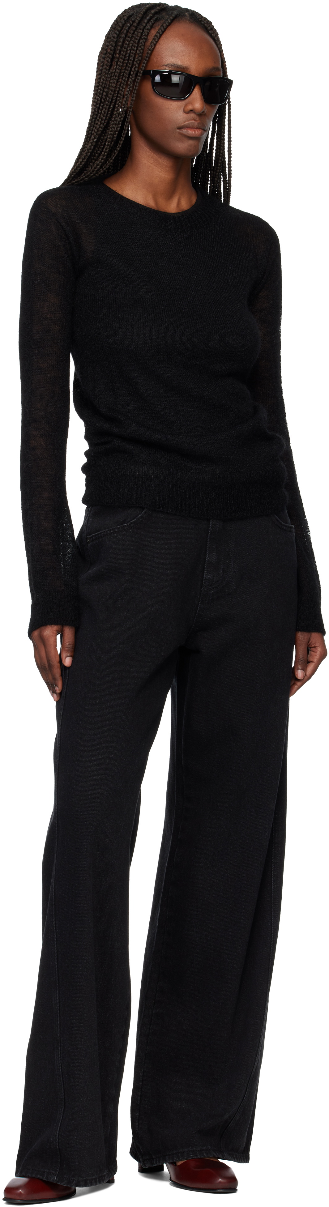 TONYWACK Black Wide-Leg Cotton Work Trousers