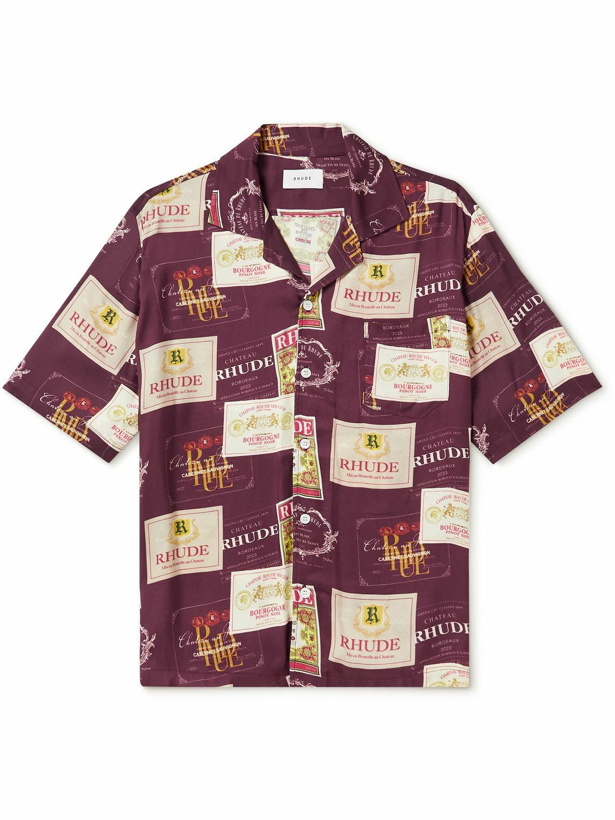 Photo: Rhude - Wine Club Camp-Collar Printed Twill Shirt - Burgundy