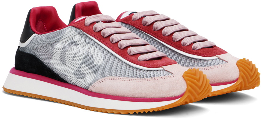 Dolce&Gabbana Gray & Pink Mixed-Material DG Cushion Sneakers