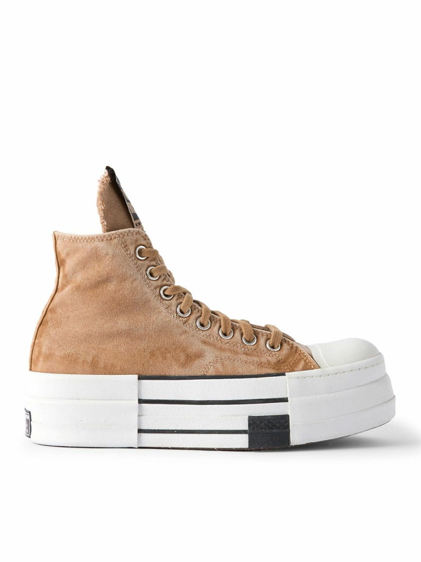 Photo: DRKSHDW by Rick Owens - Converse DBL DRKSTAR Distressed Over-Dyed Canvas High-Top Sneakers - Neutrals
